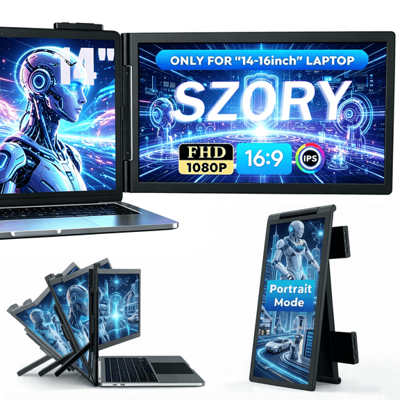 Laptop Screen Extender 14" Dual Portable Monitor Travel Second Screen for Laptops 14-17",1080P FHD IPS HDMI/USB-C Laptop Monitor Extender for Wins/Mac/Chrome/Switch/PS5