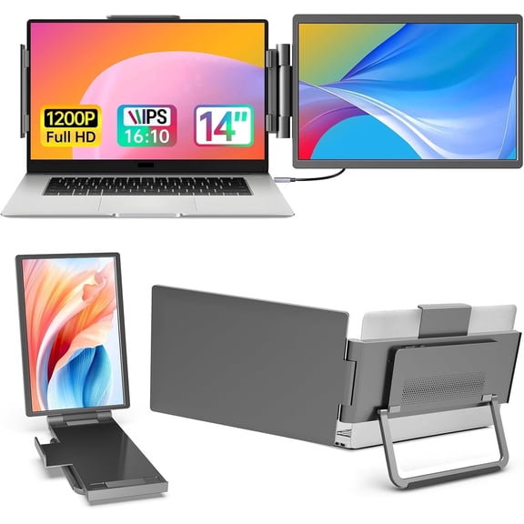 Laptop Screen Extender,14" 16:10 FHD 1200P IPS Dual Screen,Attachment Screen Extended Extra Screen, Portable Monitor for Laptops 14-16" with USB-C/HDMI Port