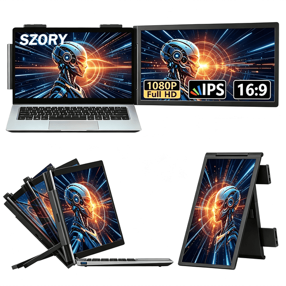 Laptop Screen Extender, 14" FHD 1080P IPS Laptop Monitor Extender Dual Screen, Portable Monitor for Laptops 13-17" with USB-C/HDMI Port, Plug n Play for Windows/Mac/Android/Switch/PS5 - SZORZY
