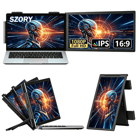 Laptop Screen Extender, 14" FHD 1080P IPS Laptop Monitor Extender Dual Screen, Portable Monitor for Laptops 13-17" with USB-C/HDMI Port, Plug n Play for Windows/Mac/Android/Switch/PS5 - SZORZY