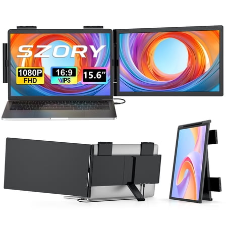 Laptop Screen Extender, 15.6" 1080P IPS Portable Monitor, Travel Monitor for 14-16.5" Laptops with USB-C/HDMI Port, Plug and Play Attachment Screen for Windows/Mac/Android/Switch/PS5/Xbox