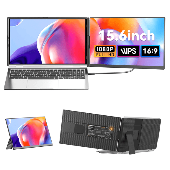 Laptop Screen Extender, 15.6" 120% sRGB FHD 1080P IPS Portable Monitor, Detachable 360° Rotating Stand, Plug and Play Dual Screen Extender for 13"-17.3" Laptop, Compatible with Wins/Mac/Android
