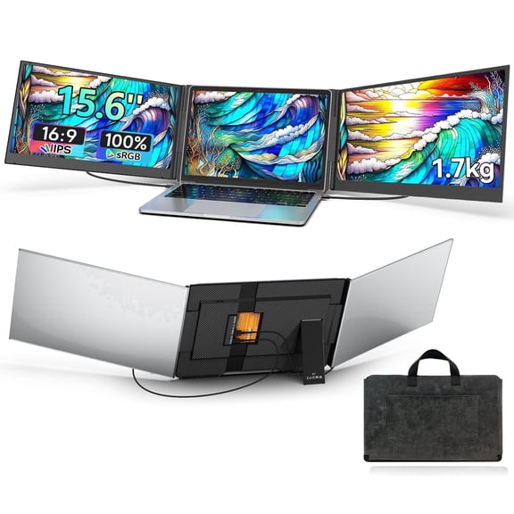 Laptop Screen Extender 15.6 Inch FHD 1080P Portable Triple Monitor for 12-17 Inch Laptops, 100% sRGB Detachable Laptop Monitor Extender Compatible with Windows/Mac/Android