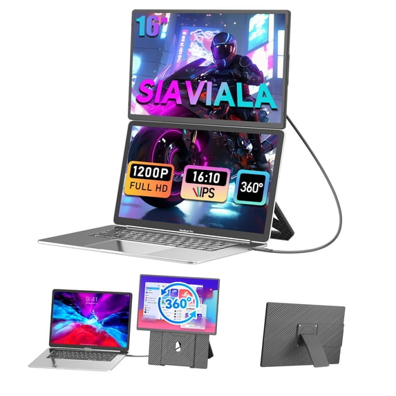KEFEYA Laptop Screen Extender, 16 Inch FHD 1200P Portable Monitor, Up and Down Adjustable and 360° Rotatable Removable Stand, Travel Monitor for Laptop, Portable Screen for Windows / PC / Mac