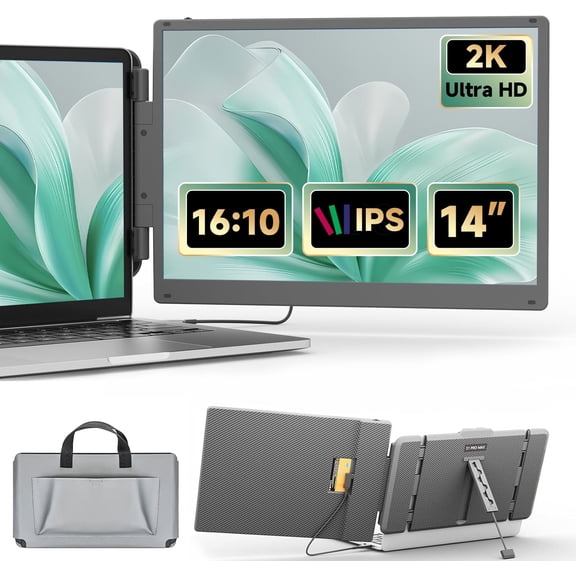 Laptop Screen Extender 2K, 2160x1440 QHD Laptop Monitor Extender Dual Screen, 14” Portable Monitor for Laptops 13-17" with USB-C/HDMI Port, Plug n Play for Windows/Mac/Android/Switch/PS5