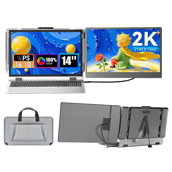 Laptop Screen Extender 2K, 2160x1440 QHD Laptop Monitor Extender Dual Screen, 14” Portable Monitor for Laptops 13-17" with USB-C/HDMI Port, Plug n Play for Windows/Mac/Android/Switch/PS5