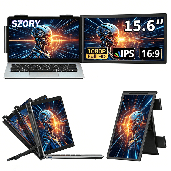 Laptop Screen Extender Dual Portable Monitor 15.6",FHD IPS Portable Studio Monitor with Phone Mount,Multi-Device USB-C HDMI Display for 14-16" Laptops,Turn Phone into Webcam