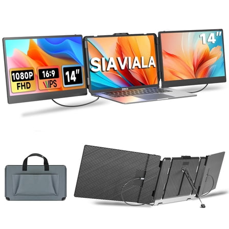 Laptop Screen Extender Monitor, 14" IPS Triple Portable Monitor for Laptop Extension, 1080P FHD Dual Monitor Screen for 13"-17.3" Laptops, Type-C/USB-A/HDMI Plug & Play for Wins/Mac/Chrome