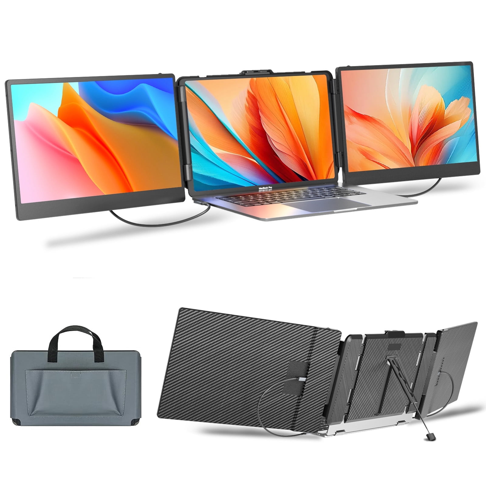 Laptop Screen Extender Monitor, 14" IPS Triple Portable Monitor for Laptop Extension, 1080P FHD Dual Monitor Screen for 13"-17.3" Laptops, Type-C/USB-A/HDMI Plug & Play for Wins/Mac/Chrome