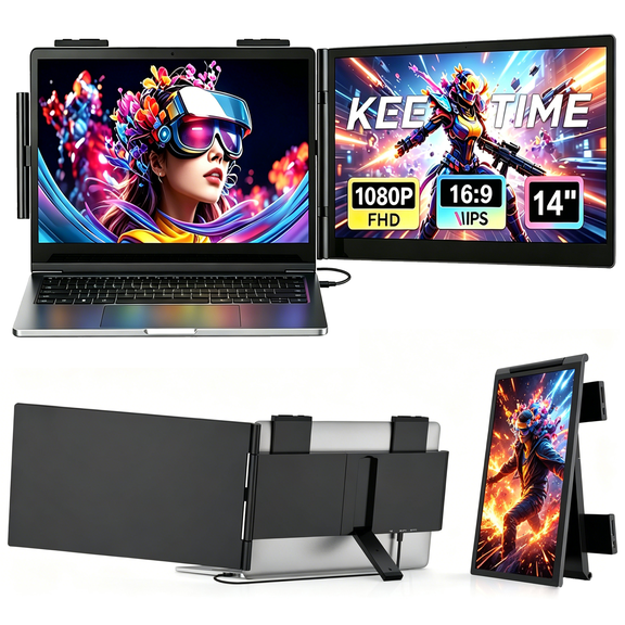 Laptop Screen Extender Monitor Portable 14" FHD IPS USB-C HDMI Dual Screen for 14-16",Plug and Play Travel Monitor for Mac Wins PC Phone Switch PS5