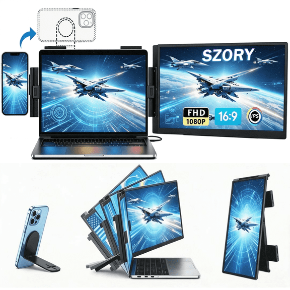 Laptop Screen Extender Portable Monitor Dual Exteral Screen 15.6" w/Phone Mount&Multi-Device Control,FHD IPS for 14-16" Laptops,USB-C/HDMI Travel Second Monitor Extender