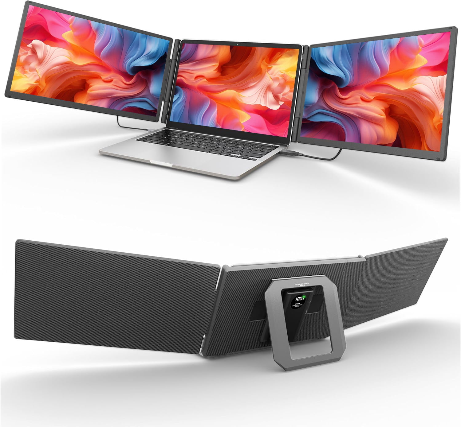 Laptop Screen Extender with Power Bank, 15.6" FHD 1080P Triple Monitor, Driver-Free Plug & Play for 13-17" Laptops, Plug & Play with HDMI/USB-A/TYPE-C/Hub, Compatible with Windows, Mac, Android