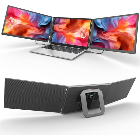 Laptop Screen Extender with Power Bank, 15.6" FHD 1080P Triple Monitor, Driver-Free Plug & Play for 13-17" Laptops, Plug & Play with HDMI/USB-A/TYPE-C/Hub, Compatible with Windows, Mac, Android