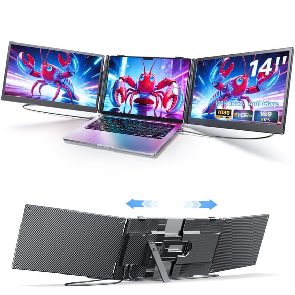 Laptop Screen Extender, Triple Screen Laptop Monitor Extender for 13-17.3 Laptop, 14 1080P FHD IPS Portable Monitor with 100% sRGB, Plug & Play Monitor Extension for Business Travel,Coding