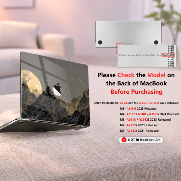 Laptop Shell for 14 Inch MacBook Pro Models A3427/A3426/A3434/A3112/A3401/A3185/A2918/A2992/A2779/A2442, Glowing Lines Full Moon