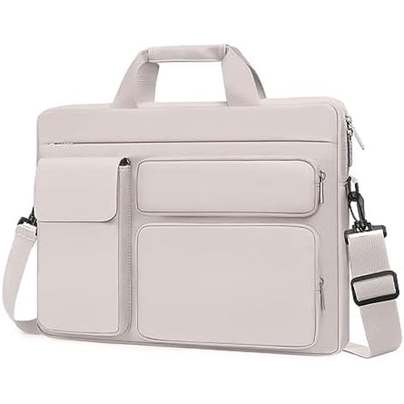 Laptop Shoulder Bag 13.3 inch, 13-14 inch Computer Bag Compatible with MacBook Air/Pro 13 / Pro 14, HP Dell ASUS Lenovo with 2 Raised&1 Flapover&1 Horizontal Pocket&Handle&Belt, Stone Gray
