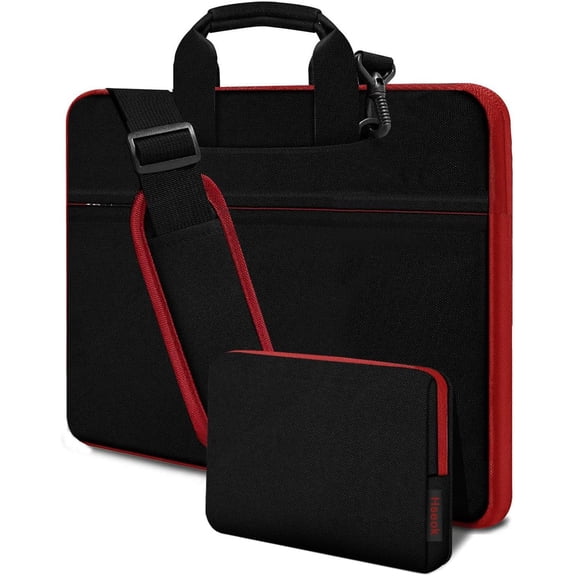 Laptop Shoulder Bag 17-17.3 inch Case, Durable Shockproof Protective Briefcase with Multi-Pockets Compatible with Most 17-17.3 inch HP ASUS MSI Notebooks,Black-red