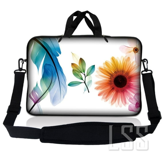 Laptop Skin Shop 15-15.6 inch Neoprene Laptop Sleeve Bag Carrying Case with Handle and Adjustable Shoulder Strap - Daisy Flower Leaves Floral