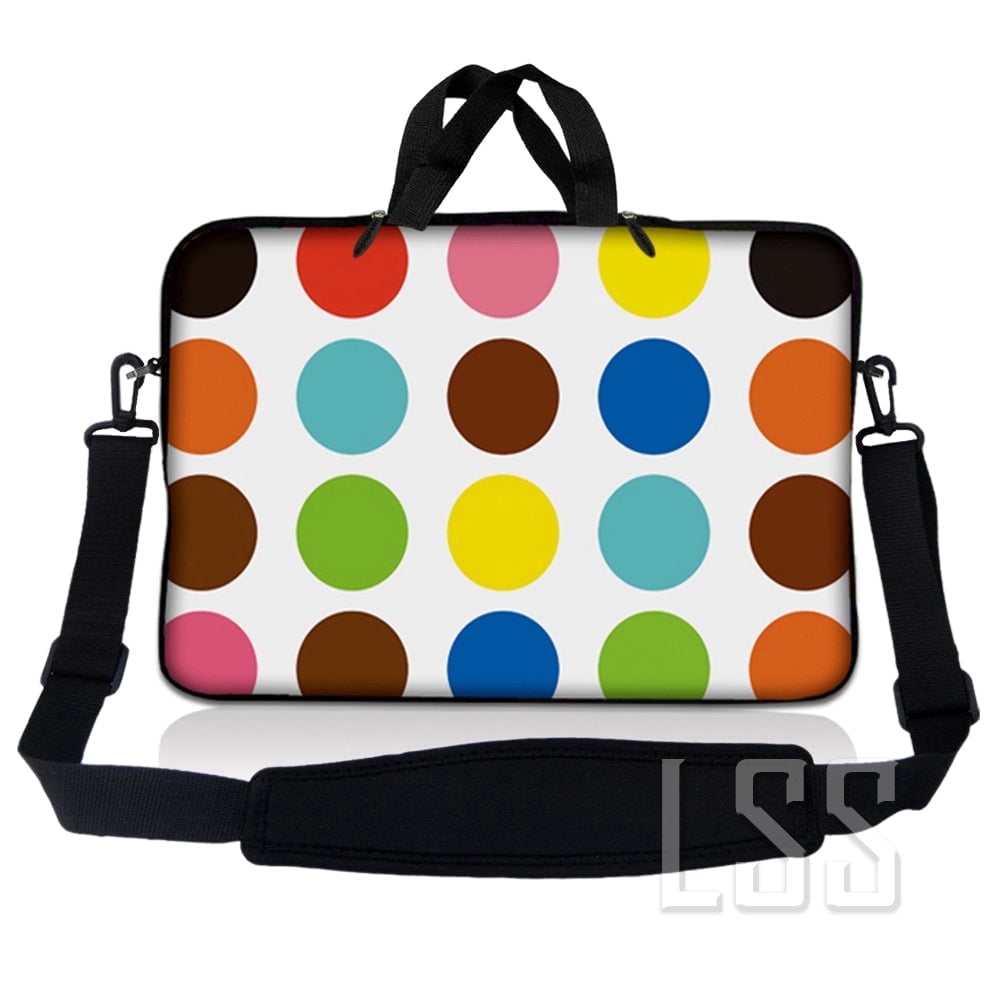 Laptop Skin Shop 17-17.3 inch Neoprene Laptop Sleeve Bag Carrying Case with Handle and Adjustable Shoulder Strap - Polka Dots