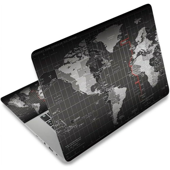 Laptop Skin Sticker Decal,12" 13" 13.3" 14" 15" 15.4" 15.6 inch Laptop Vinyl Skin Sticker Cover Art Protector Notebook PC (Free 2 Wrist Pad Included), Decorative Waterproof Removable,Cool World Map