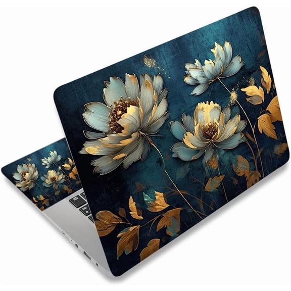 Laptop Skin Sticker Decal,16.5 17 17.3inch Laptop Netbook PC Notebook Universal Vinyl Reusable Skin Sticker Cover Personalized Art Case Protector, Golden Flower