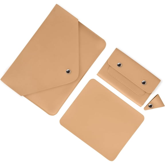 Laptop Sleeve 13 Inch Case - Faux Leather Bag Compatible With MacBook Air 13/Air 13.6/Pro 13, Small Pouch for Charger, Mouse Pad and Cord Organizer, Apricot Brown