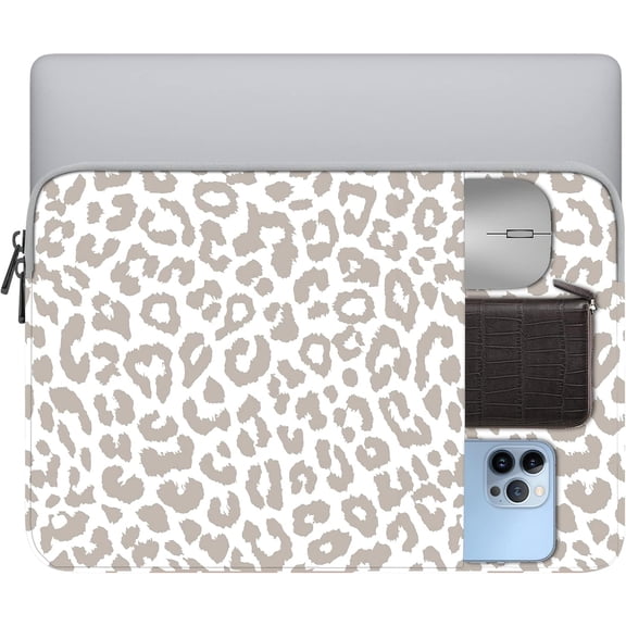 Laptop Sleeve Bag 13 13.3 13.6 14 inch,with Pocket Water Resistant Durable Computer Bag Compatible with 13 inch MacBook Pro/Air,iPad Pro12.9,,Chromebook,,Surface(Grey Leopard )