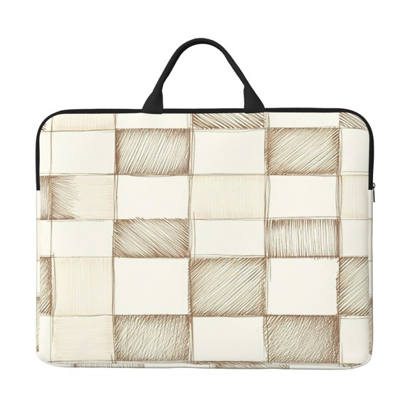 Laptop Sleeve Bag 14 Inch Waterproof Protective Computer Carrying Case With Handle Women Men Travel Commuter Essential Beige Checked Hand-Drawn Sketch_4