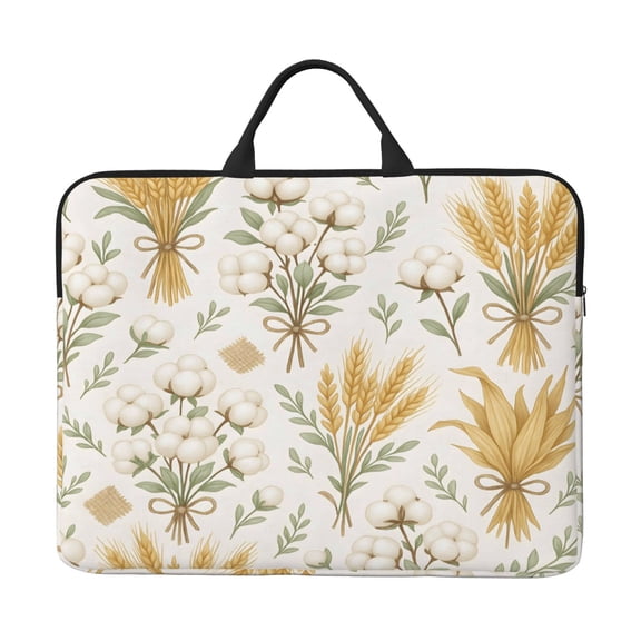 Laptop Sleeve Bag 14 Inch Waterproof Protective Computer Carrying Case With Handle Women Men Travel Commuter Essential Farmhouse Wheat And Cotton Pattern