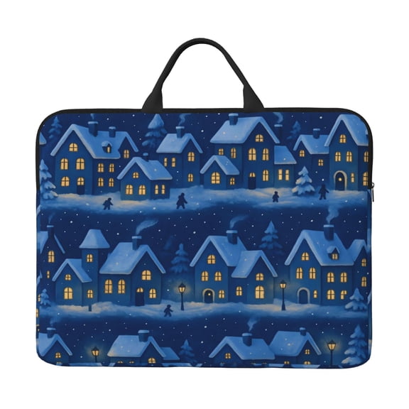 Laptop Sleeve Bag 14 Inch Waterproof Protective Computer Carrying Case With Handle Women Men Travel Commuter Essential Magical Christmas Village Night Pattern