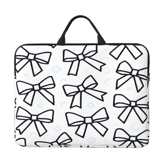 Laptop Sleeve Bag 14 Inch Waterproof Protective Computer Carrying Case With Handle Women Men Travel Commuter Essential Modern Minimalist Black And White Ribbon Bow Pattern