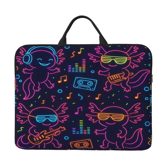 Laptop Sleeve Bag 14 Inch Waterproof Protective Computer Carrying Case With Handle Women Men Travel Commuter Essential Neon Party Axolotls - 80s Synthwave