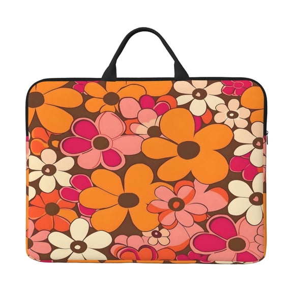 Laptop Sleeve Bag 14 Inch Waterproof Protective Computer Carrying Case With Handle Women Men Travel Commuter Essential Retro Groovy Flowers Pattern (14)