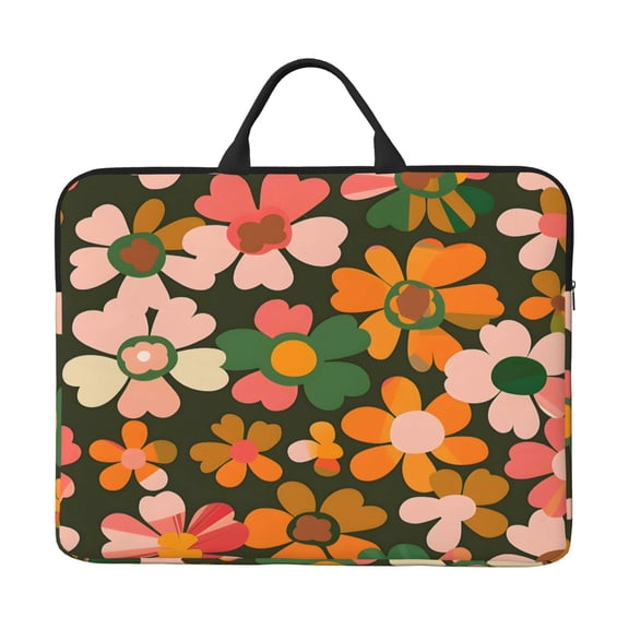 Laptop Sleeve Bag 14 Inch Waterproof Protective Computer Carrying Case With Handle Women Men Travel Commuter Essential Retro Groovy Flowers Pattern (1)