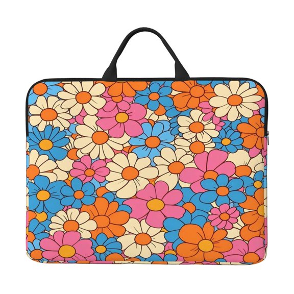 Laptop Sleeve Bag 14 Inch Waterproof Protective Computer Carrying Case With Handle Women Men Travel Commuter Essential Retro Groovy Flowers Pattern (5)