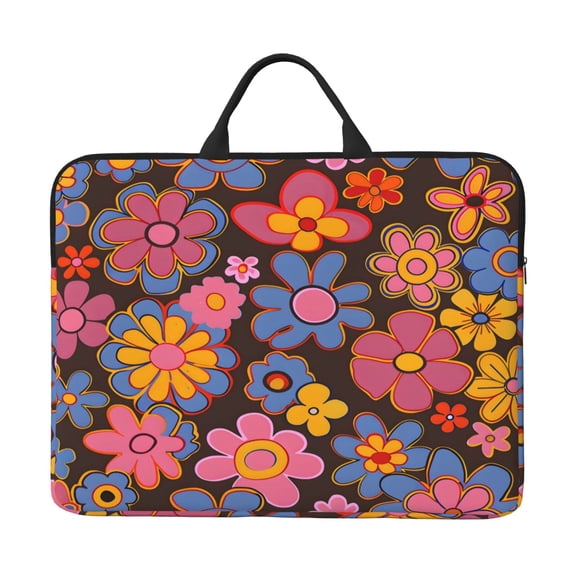 Laptop Sleeve Bag 14 Inch Waterproof Protective Computer Carrying Case With Handle Women Men Travel Commuter Essential Retro Groovy Flowers Pattern (7)