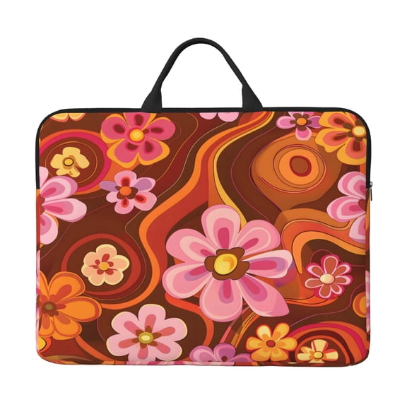 Laptop Sleeve Bag 14 Inch Waterproof Protective Computer Carrying Case With Handle Women Men Travel Commuter Essential Retro Groovy Flowers Pattern (9)