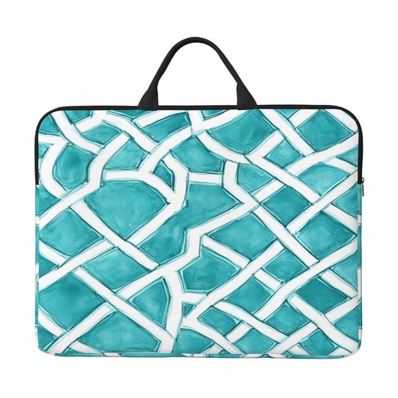 Laptop Sleeve Bag 14 Inch Waterproof Protective Computer Carrying Case With Handle Women Men Travel Commuter Essential Turquoise Moroccan Trellis Hand-Drawn Sketch_62922_4
