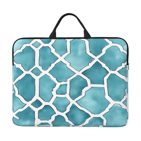 Laptop Sleeve Bag 14 Inch Waterproof Protective Computer Carrying Case With Handle Women Men Travel Commuter Essential Turquoise Moroccan Trellis Hand-Drawn Sketch_62922_1