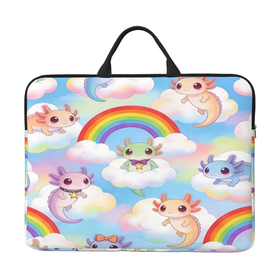 Laptop Sleeve Bag 14 Inch Waterproof Protective Computer Carrying Case With Handle Women Men Travel Commuter Essential Axolotl Cloud Rainbow