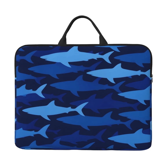 Laptop Sleeve Bag 14 Inch Waterproof Protective Computer Carrying Case With Handle Women Men Travel Commuter Essential Blue Camouflage Shark Pattern
