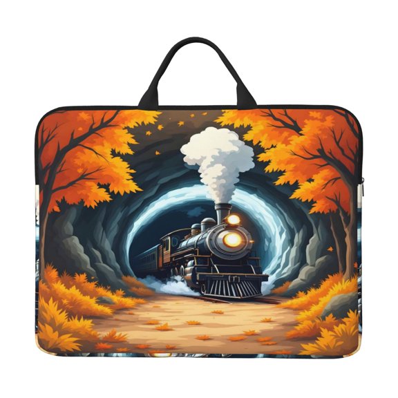 Laptop Sleeve Bag 14 Inch Waterproof Protective Computer Carrying Case With Handle Women Men Travel Commuter Essential Cartoon Autumn Train
