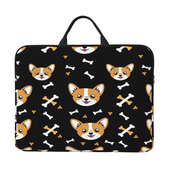 Laptop Sleeve Bag 14 Inch Waterproof Protective Computer Carrying Case With Handle Women Men Travel Commuter Essential Corgi And Bones