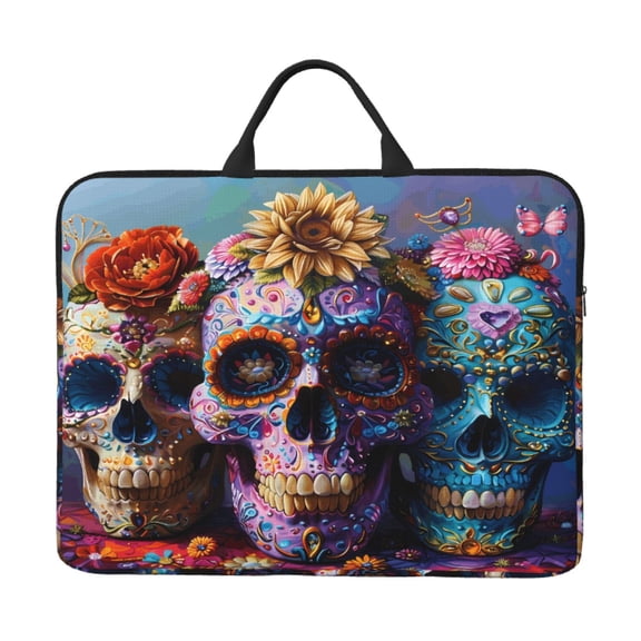 Laptop Sleeve Bag 14 Inch Waterproof Protective Computer Carrying Case With Handle Women Men Travel Commuter Essential Festive Sugar Skulls (1)