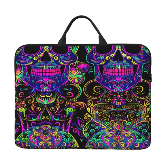 Laptop Sleeve Bag 14 Inch Waterproof Protective Computer Carrying Case With Handle Women Men Travel Commuter Essential Festive Sugar Skulls (5)