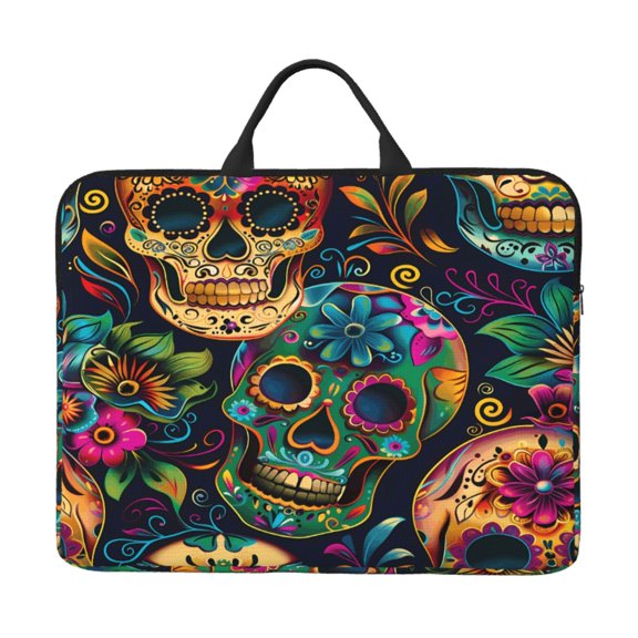 Laptop Sleeve Bag 14 Inch Waterproof Protective Computer Carrying Case With Handle Women Men Travel Commuter Essential Festive Sugar Skulls (9)