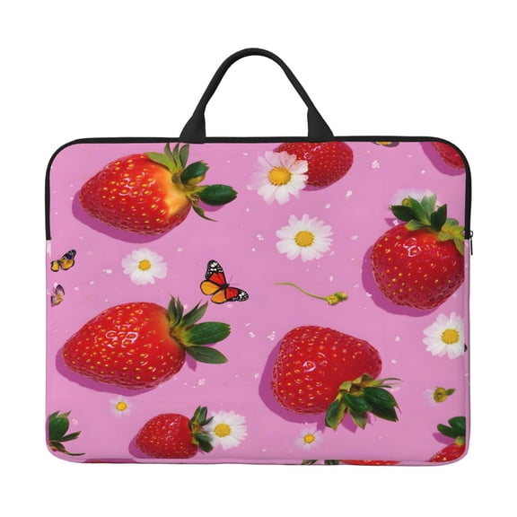 Laptop Sleeve Bag 14 Inch Waterproof Protective Computer Carrying Case With Handle Women Men Travel Commuter Essential Fresh Strawberrie
