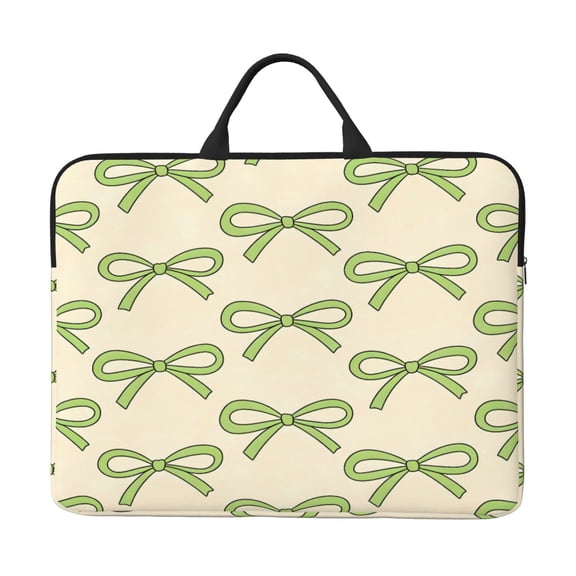 Laptop Sleeve Bag 14 Inch Waterproof Protective Computer Carrying Case With Handle Women Men Travel Commuter Essential Green Bows