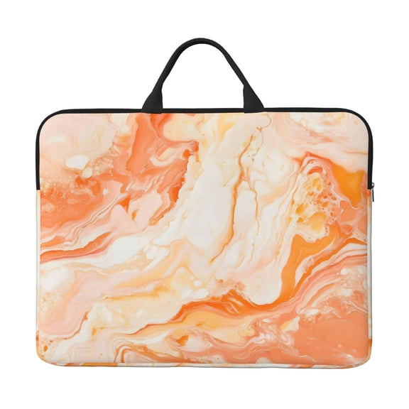 Laptop Sleeve Bag 14 Inch Waterproof Protective Computer Carrying Case With Handle Women Men Travel Commuter Essential Peachpuff Marble_1