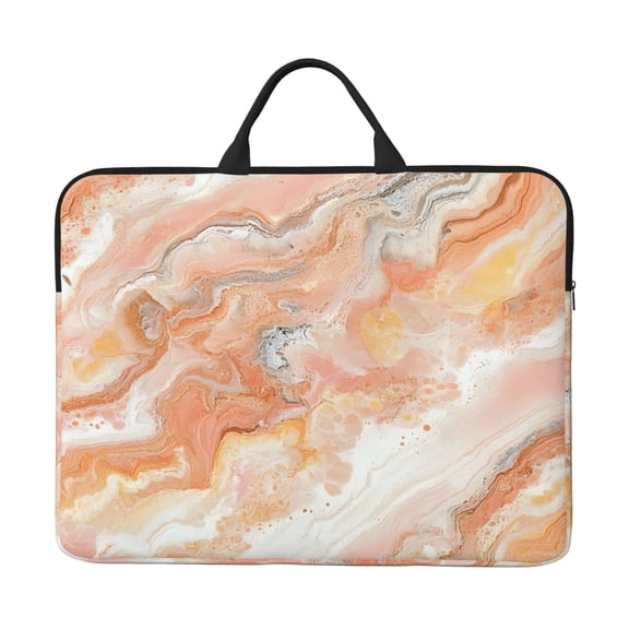 Laptop Sleeve Bag 14 Inch Waterproof Protective Computer Carrying Case With Handle Women Men Travel Commuter Essential Peachpuff Marble_3